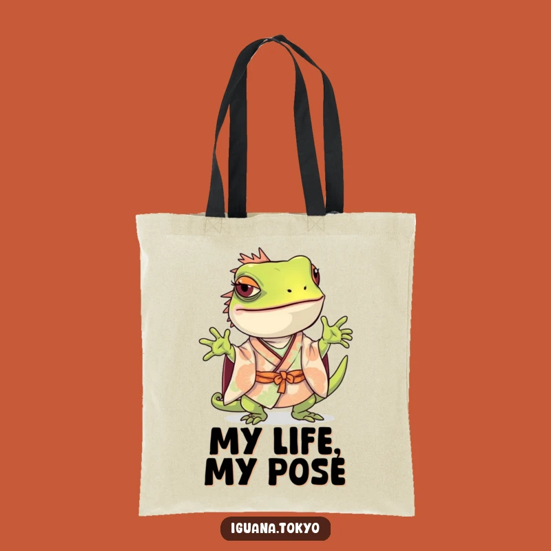 Funny Iguana Pose Tote Bag: Playful Kimono Chic, Stylish Funny Gift